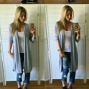Women's Light Gray Open Front Cardigan